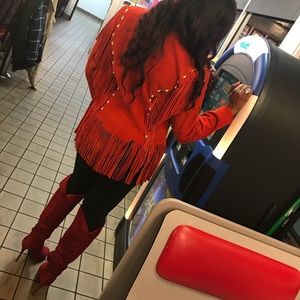 COPY - Women’s Red  Leather/ suede Fringe Jacket.